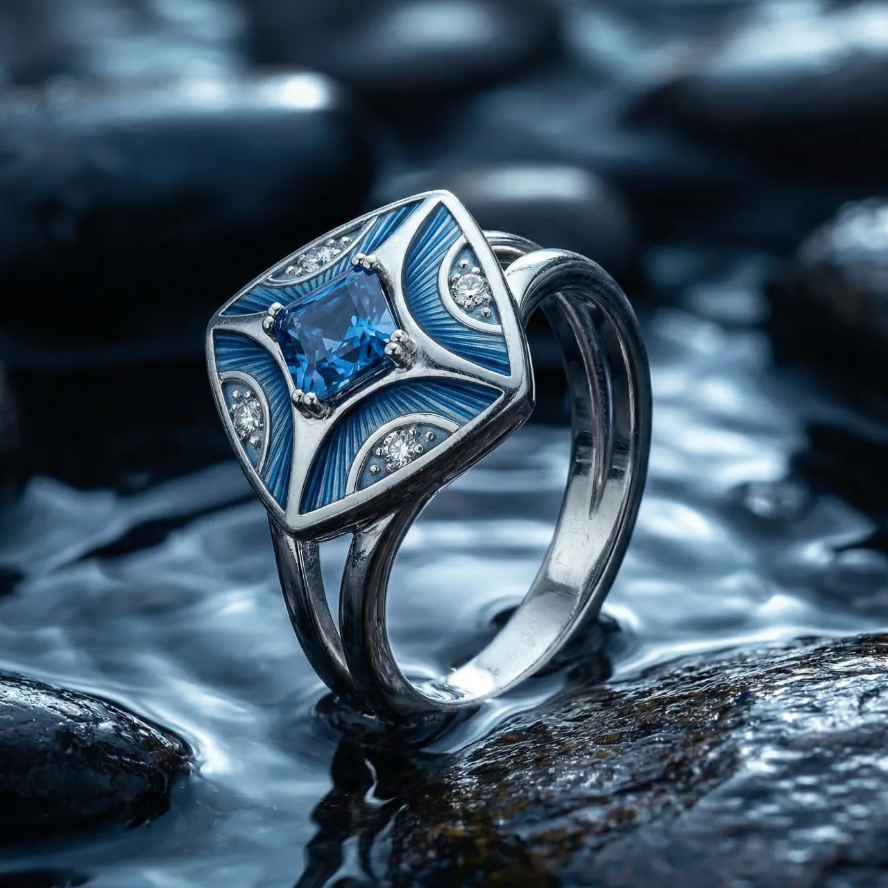 Кольцо "Эдмон" с синим сапфиром